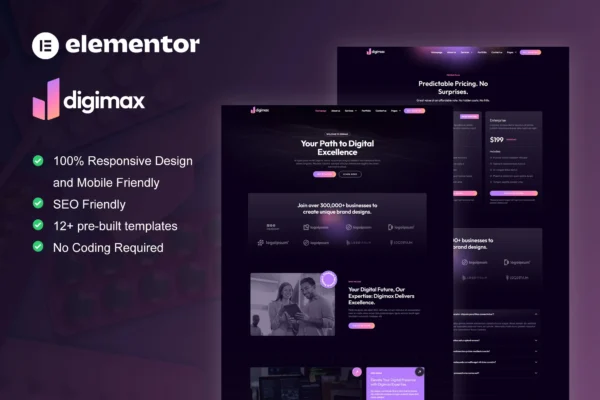 Digimax - Kit de plantillas Elementor Pro para agencia de marketing digital