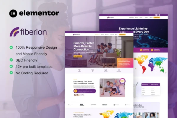 Fiberion - Kit de plantillas Elementor Pro para proveedores de servicios de banda ancha e Internet