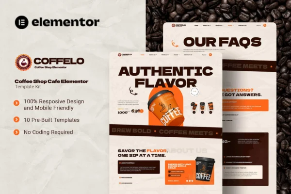 Coffelo - Kit de plantillas Elementor para cafeterías