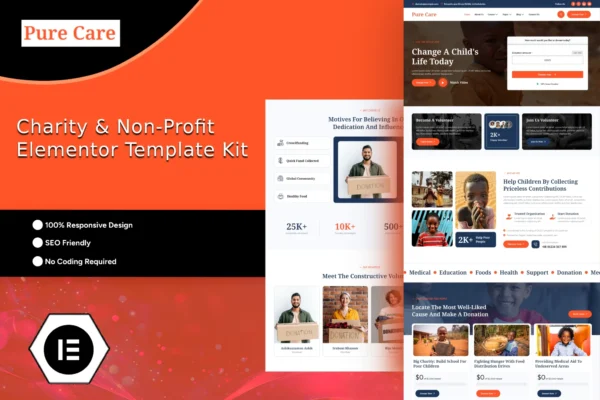 Purecare - Kit de plantillas Charity Elementor